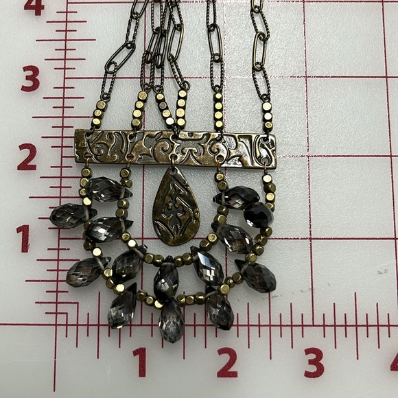 MYTHOLOGIE NWT Ethnic 3 Strand Faceted Stone Pendant Etched Beaded Boho Necklace - Picture 10 of 16